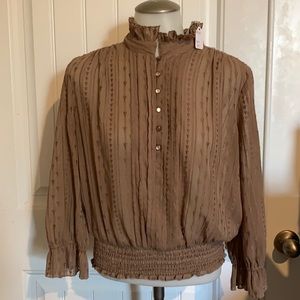 3/4 sleeve semi sheer embroidered patterned blouse